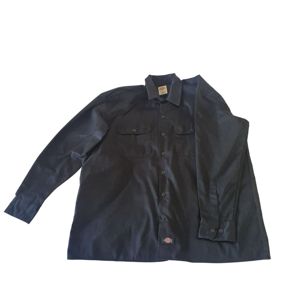 Dickies Black Button Down Shirt Sz L Work Long Sleeve Heavyweight Men